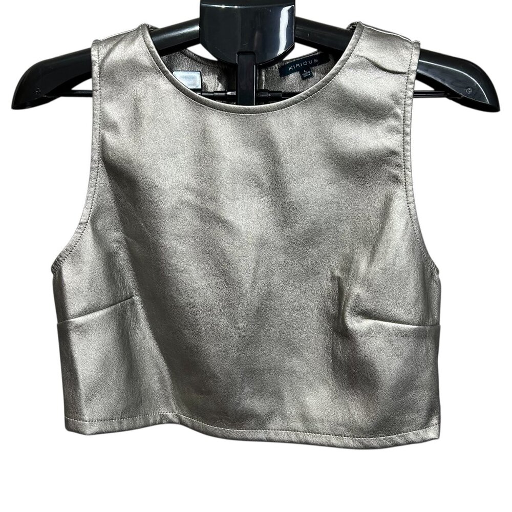 NWT Kirious Metallic Vegan Leather Sleeveless Crop Top Size L